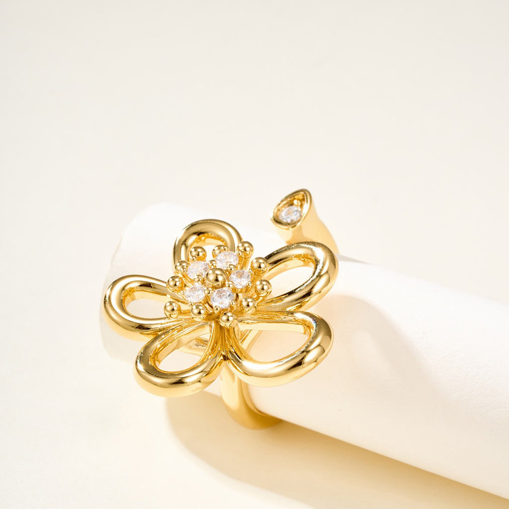 [OAK JURI]  FLOWERLACE OPEN RING 5 DIAMONDS