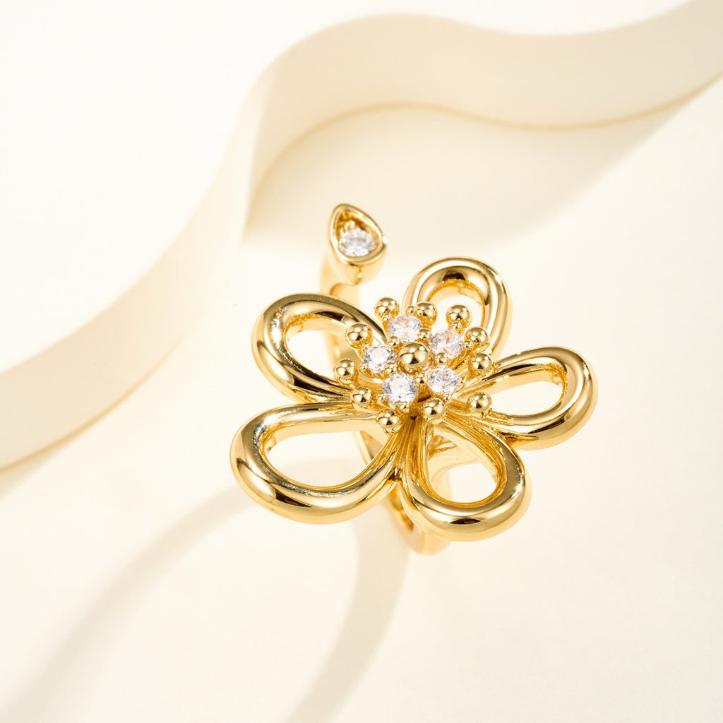 [OAK JURI]  FLOWERLACE OPEN RING 5 DIAMONDS