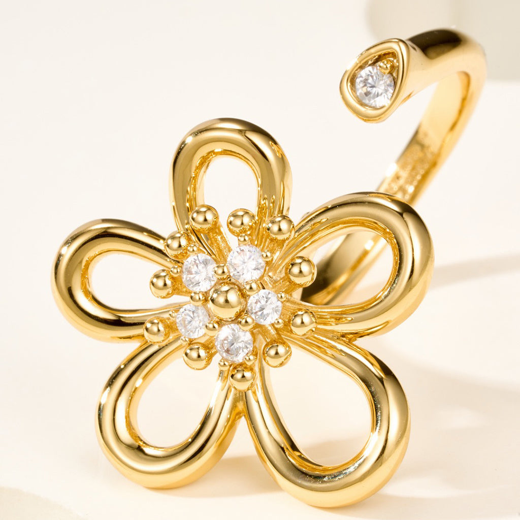 [OAK JURI]  FLOWERLACE OPEN RING 5 DIAMONDS
