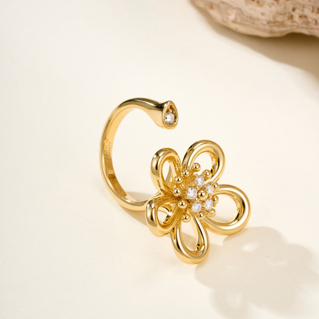 [OAK JURI]  FLOWERLACE OPEN RING 5 DIAMONDS