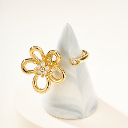 [OAK JURI]  FLOWERLACE OPEN RING 5 DIAMONDS
