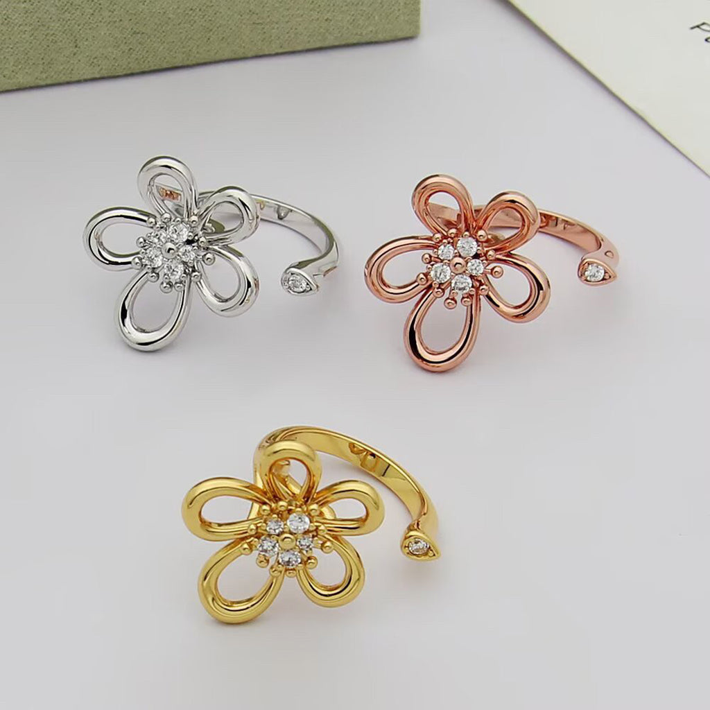 [OAK JURI]  FLOWERLACE OPEN RING 5 DIAMONDS