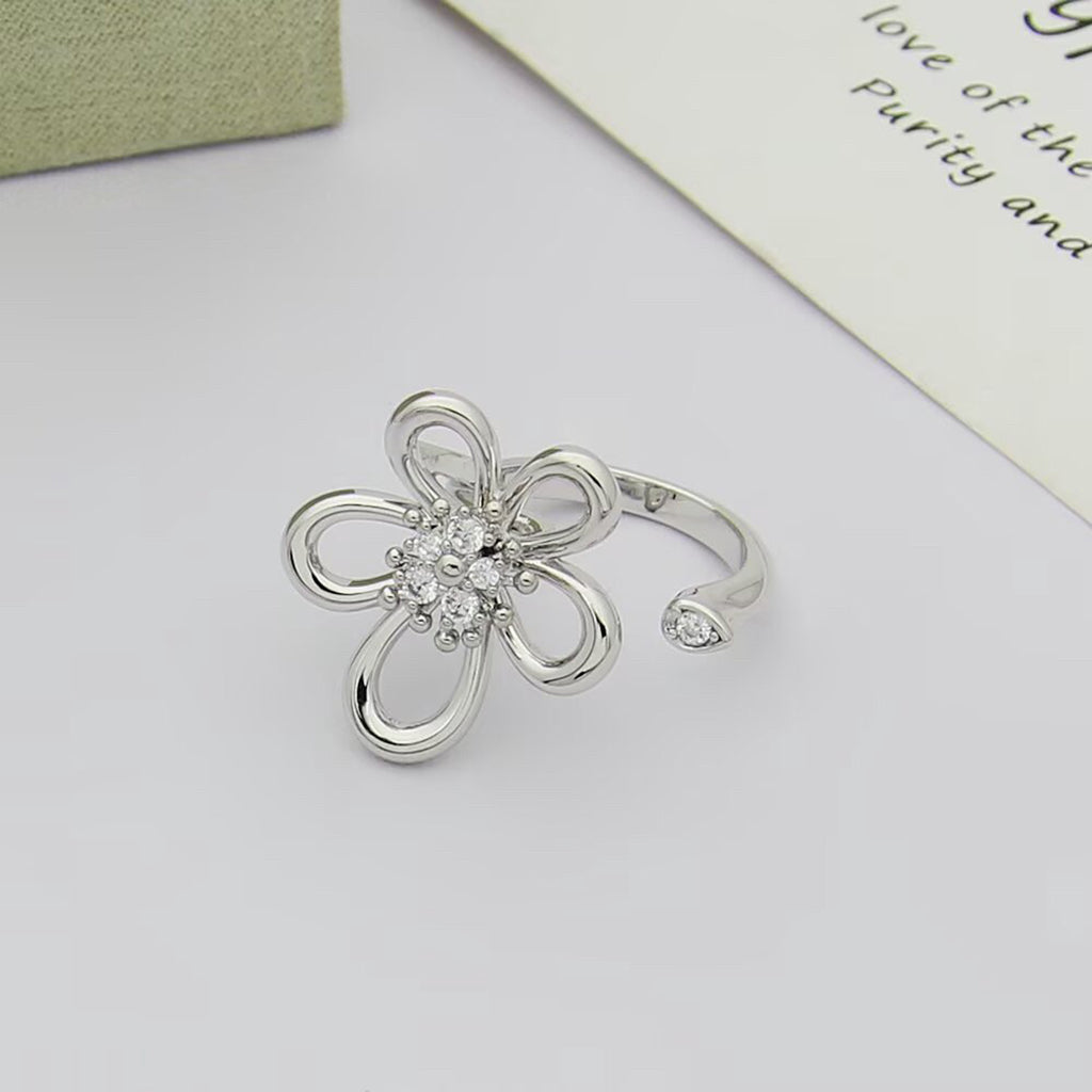 [OAK JURI]  FLOWERLACE OPEN RING 5 DIAMONDS
