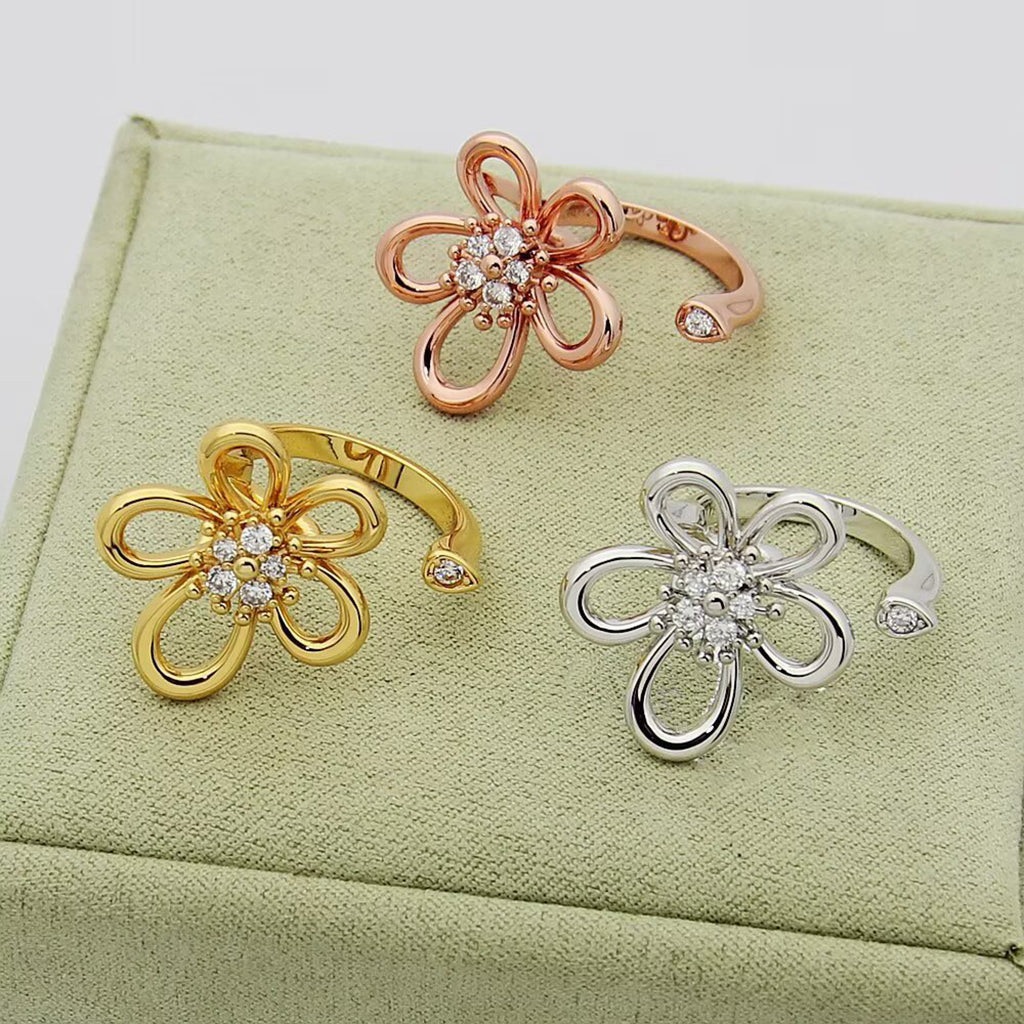 [OAK JURI]  FLOWERLACE OPEN RING 5 DIAMONDS