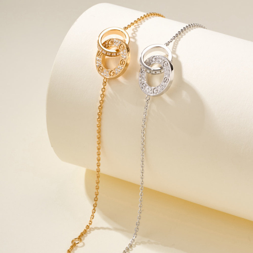 [OAK JURI]LOVE DOUBLE RING FULL DIAMOND BRACELET