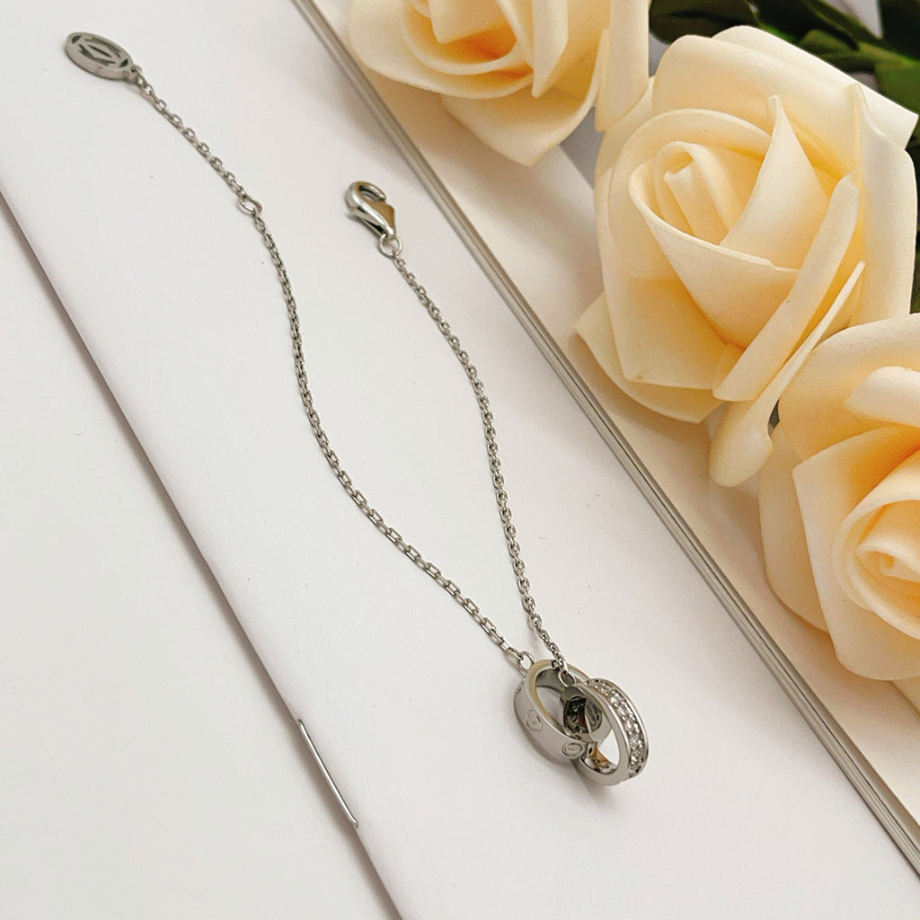 [OAK JURI]LOVE DOUBLE RING HALF DIAMOND BRACELET