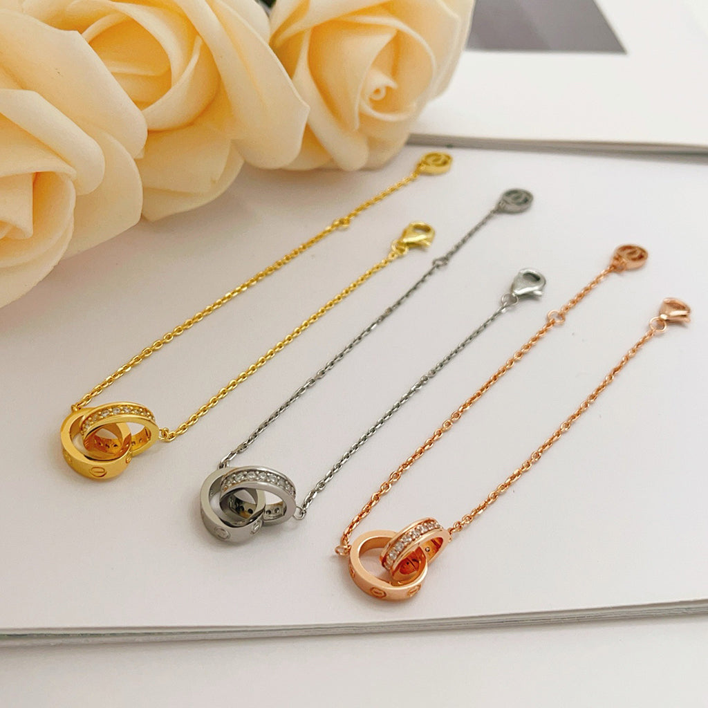 [OAK JURI]LOVE DOUBLE RING HALF DIAMOND BRACELET