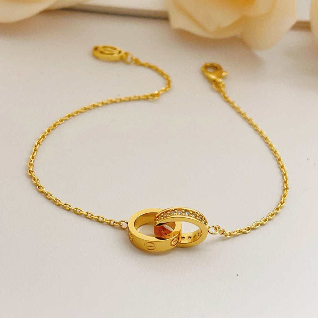 [OAK JURI]LOVE DOUBLE RING HALF DIAMOND BRACELET