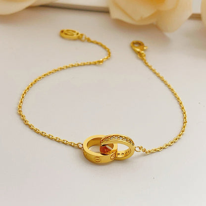 [OAK JURI]LOVE DOUBLE RING HALF DIAMOND BRACELET