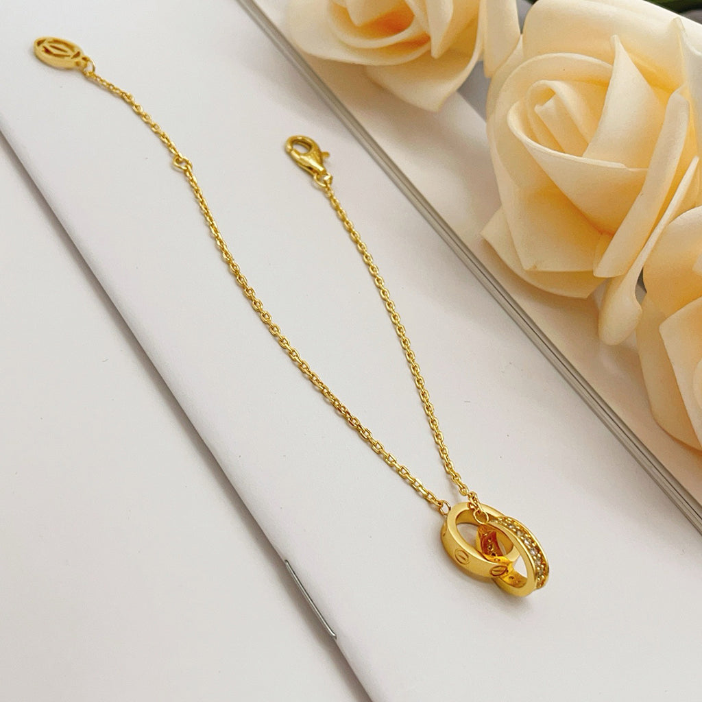 [OAK JURI]LOVE DOUBLE RING HALF DIAMOND BRACELET