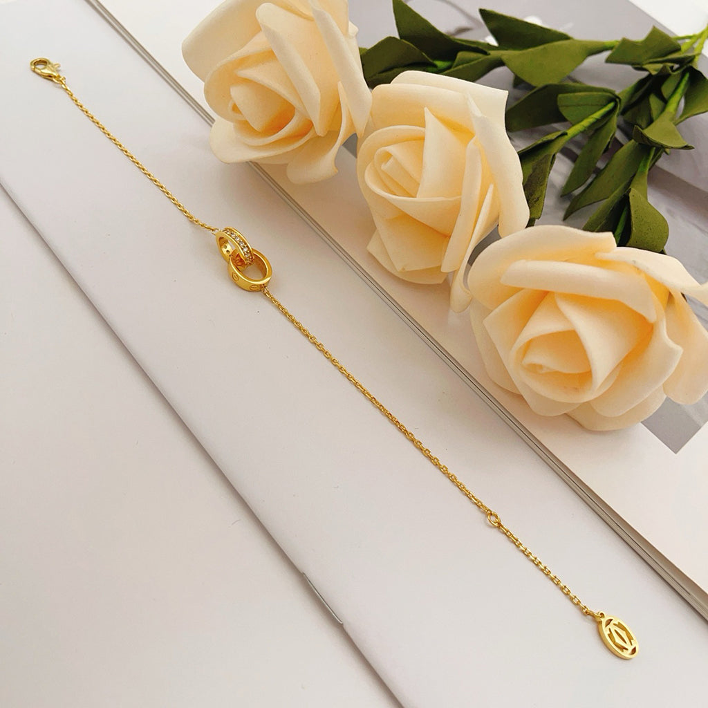 [OAK JURI]LOVE DOUBLE RING HALF DIAMOND BRACELET