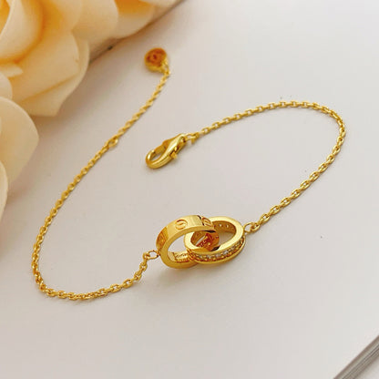 [OAK JURI]LOVE DOUBLE RING HALF DIAMOND BRACELET