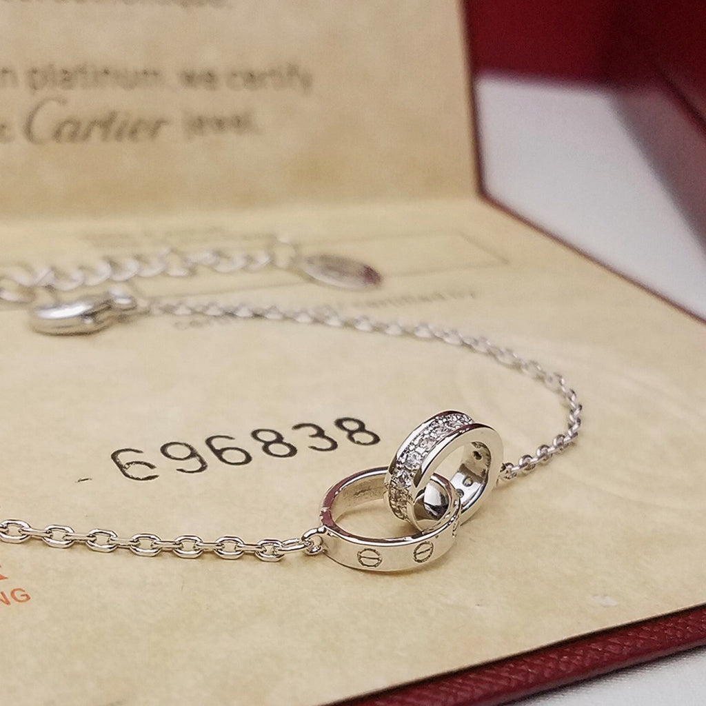 [OAK JURI]LOVE DOUBLE RING HALF DIAMOND BRACELET