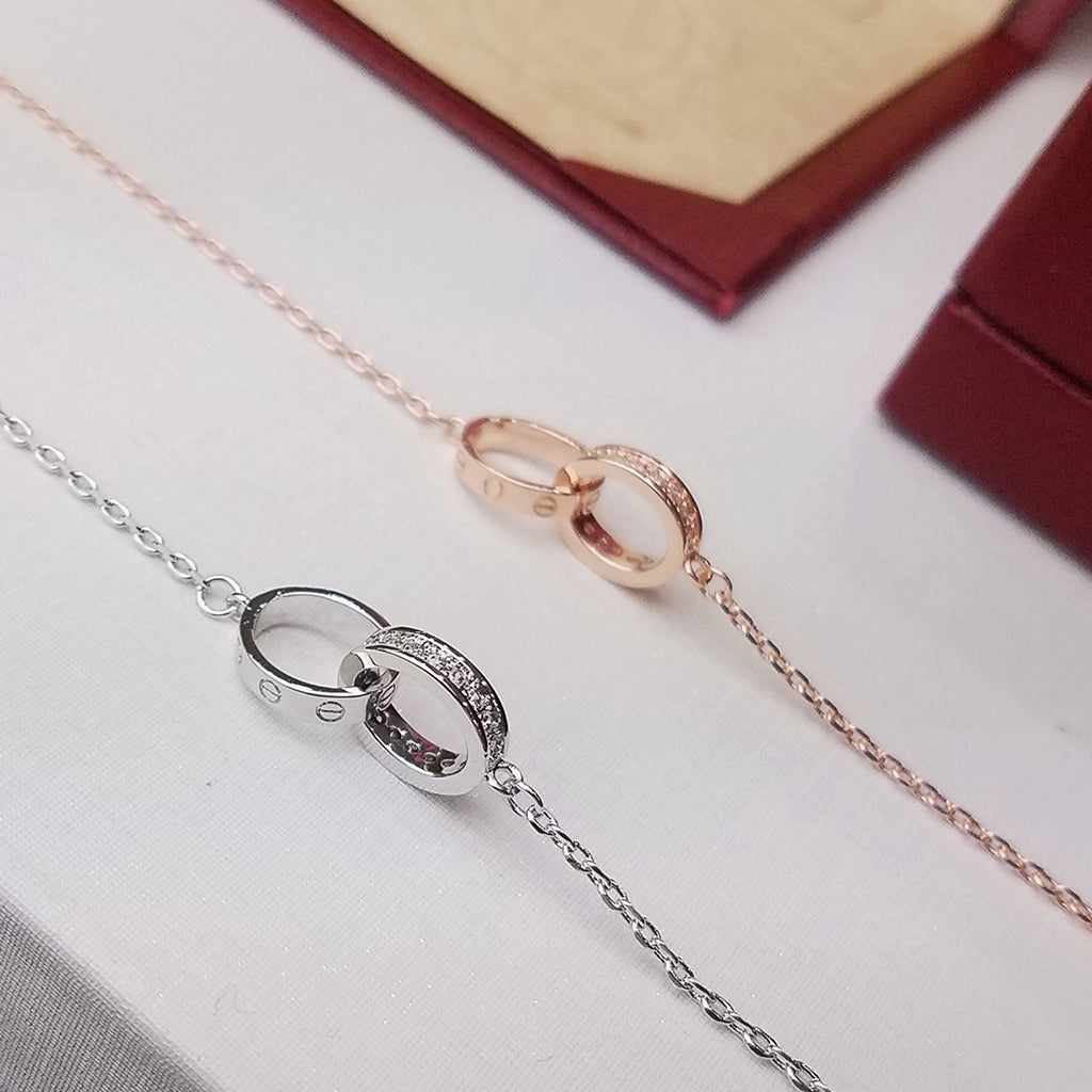 [OAK JURI]LOVE DOUBLE RING HALF DIAMOND BRACELET