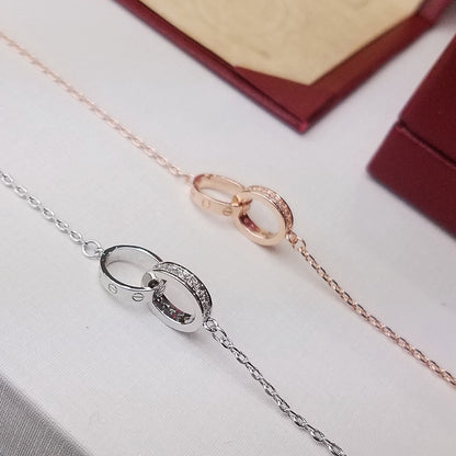 [OAK JURI]LOVE DOUBLE RING HALF DIAMOND BRACELET