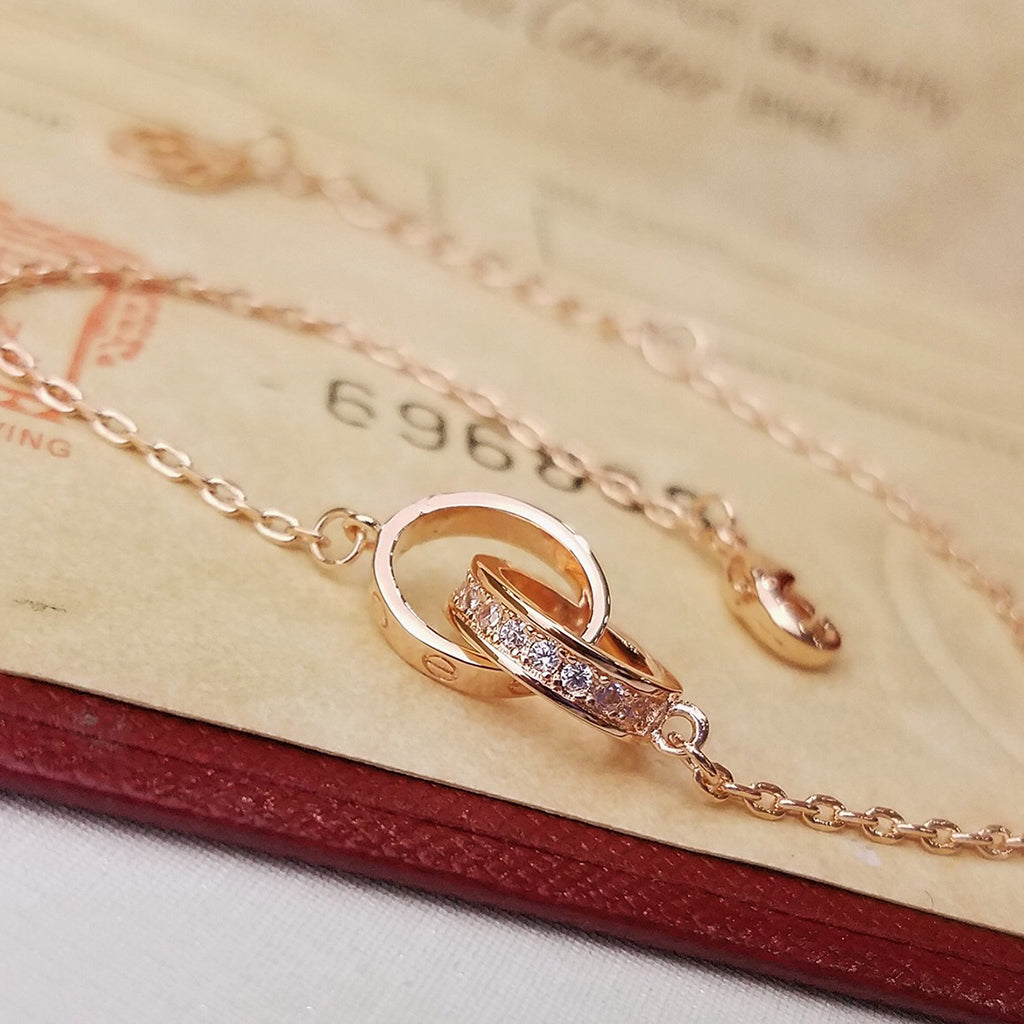 [OAK JURI]LOVE DOUBLE RING HALF DIAMOND BRACELET