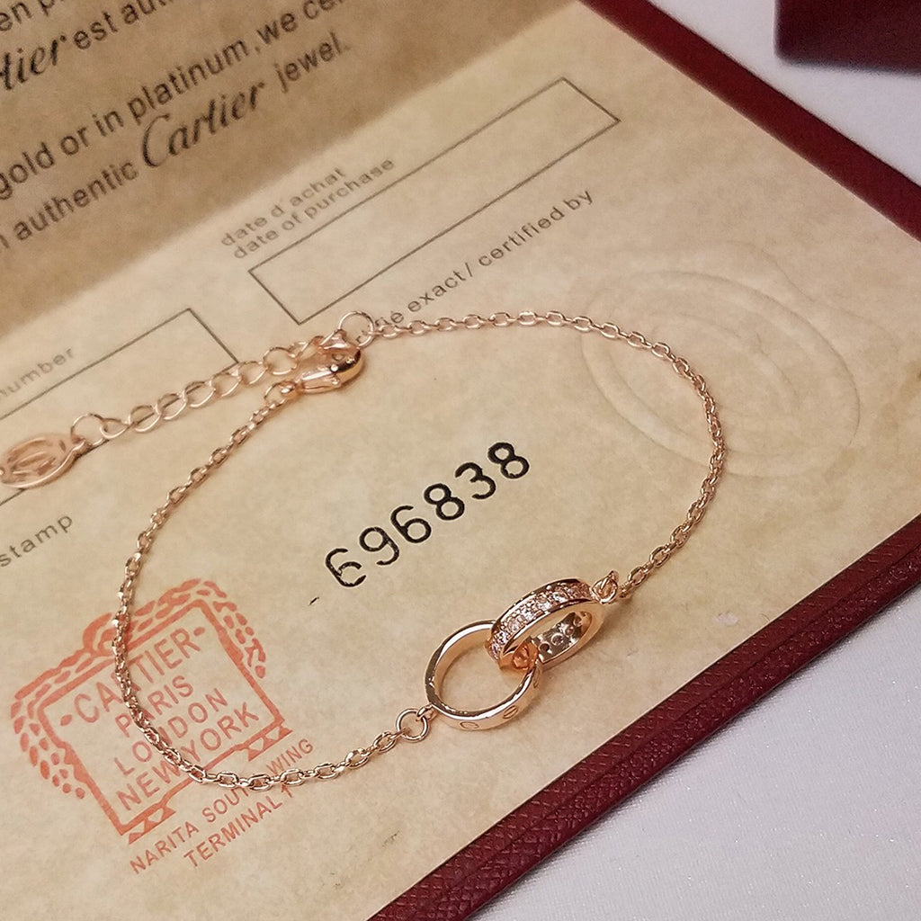 [OAK JURI]LOVE DOUBLE RING HALF DIAMOND BRACELET