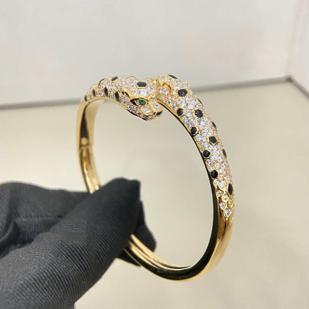 [OAK JURI]PANTHERE DOUBLE HEADED HALF DIAMOND OPEN BRACELET