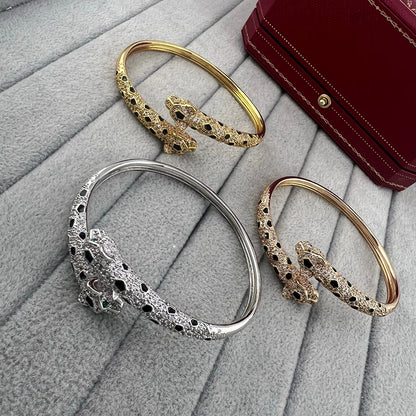 [OAK JURI]PANTHERE DOUBLE HEADED HALF DIAMOND OPEN BRACELET