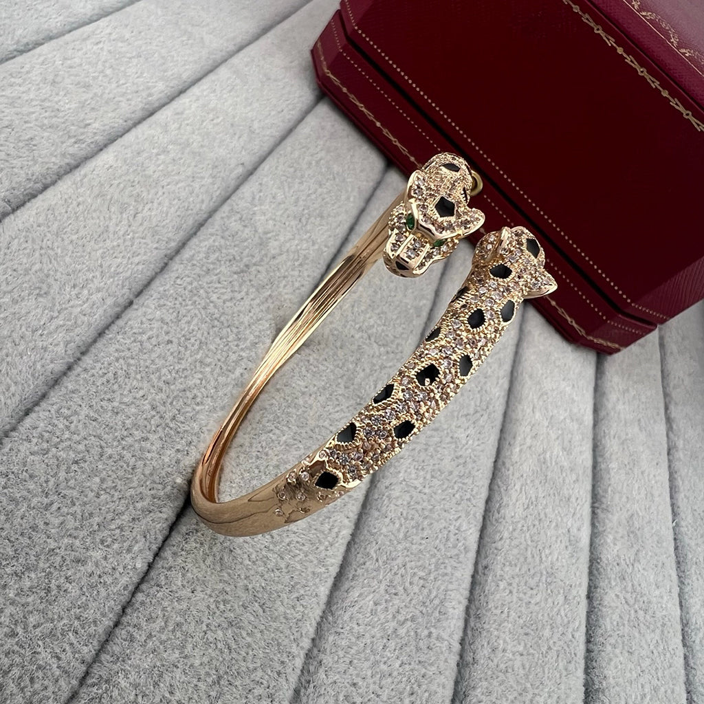 [OAK JURI]PANTHERE DOUBLE HEADED HALF DIAMOND OPEN BRACELET