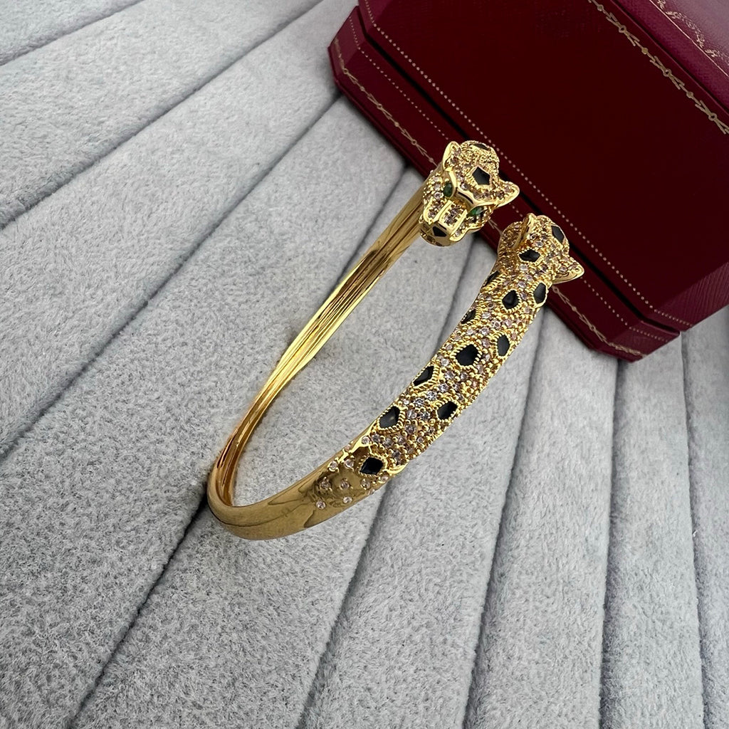 [OAK JURI]PANTHERE DOUBLE HEADED HALF DIAMOND OPEN BRACELET