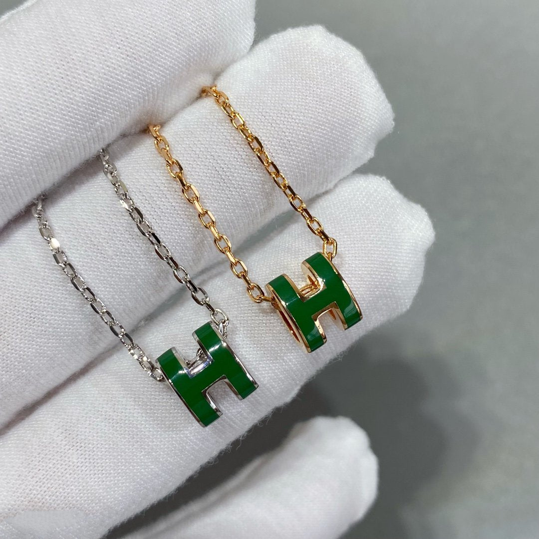 [OAK JURI]POP H GREEN NECKLACE SILVER AND GOLD