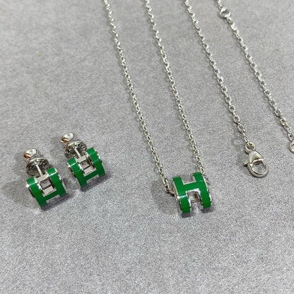 [OAK JURI]POP H GREEN NECKLACE SILVER AND GOLD