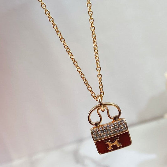 [OAK JURI]CONSTANCE RED PEDANT PINK GOLD NECKLACE