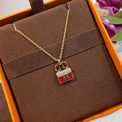 [OAK JURI]CONSTANCE RED PEDANT PINK GOLD NECKLACE
