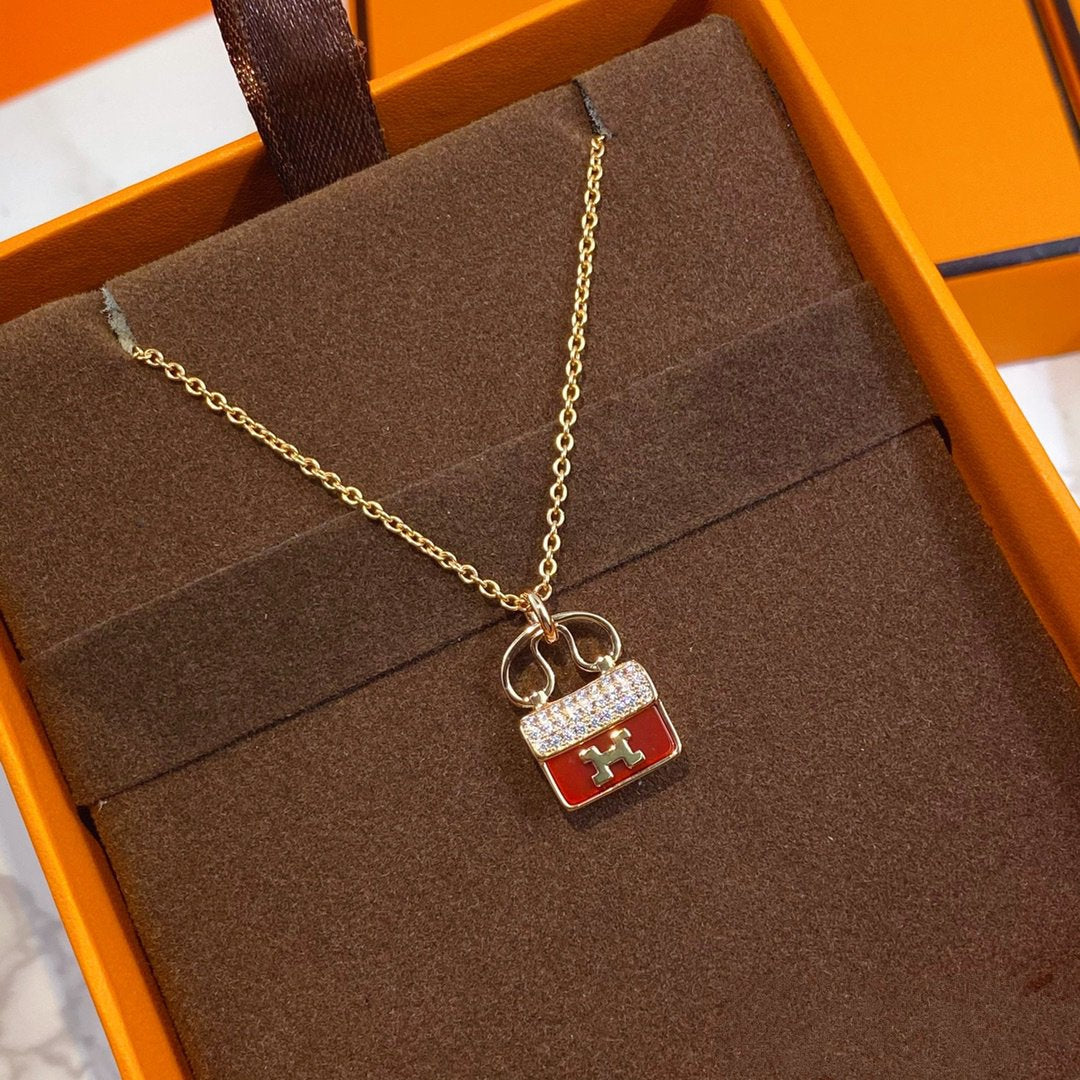[OAK JURI]CONSTANCE RED PEDANT PINK GOLD NECKLACE