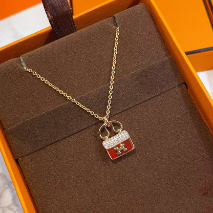 [OAK JURI]CONSTANCE RED PEDANT PINK GOLD NECKLACE