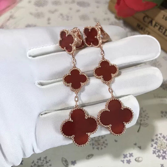 [OAK JURI]CLOVER 3 MOTIF CARNELIAN DROP EARRINGS