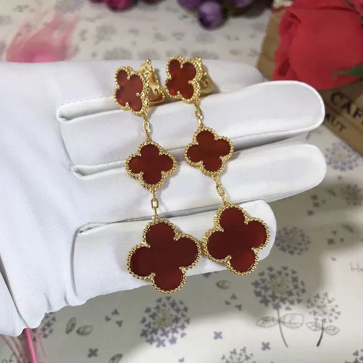 [OAK JURI]CLOVER 3 MOTIF CARNELIAN DROP EARRINGS