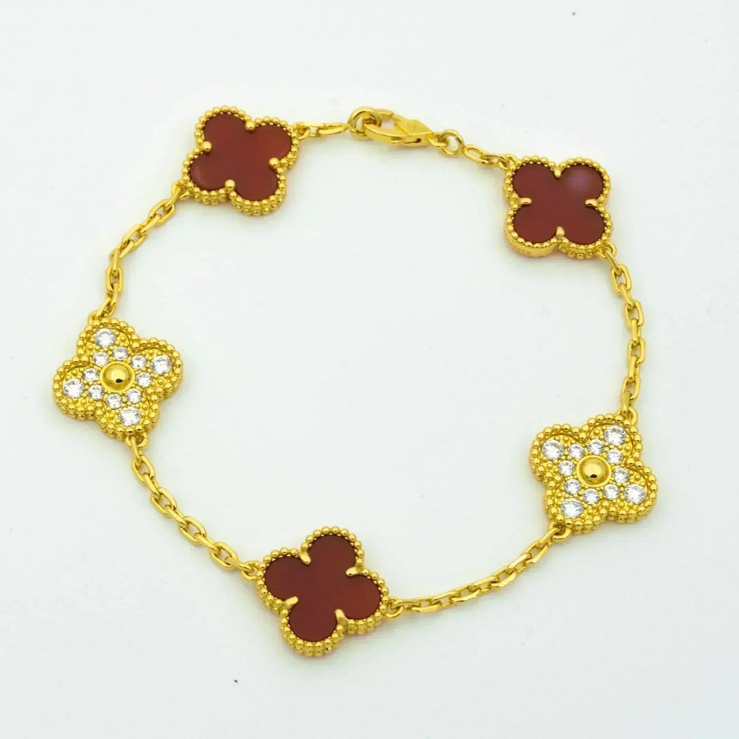 [OAK JURI]CLOVER 5 MOTIFS CARNELIAN DIAMOND BRACELET