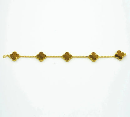 [OAK JURI] CLOVER 5 MOTIFS TIGER EYE BRACELET COLLECTION