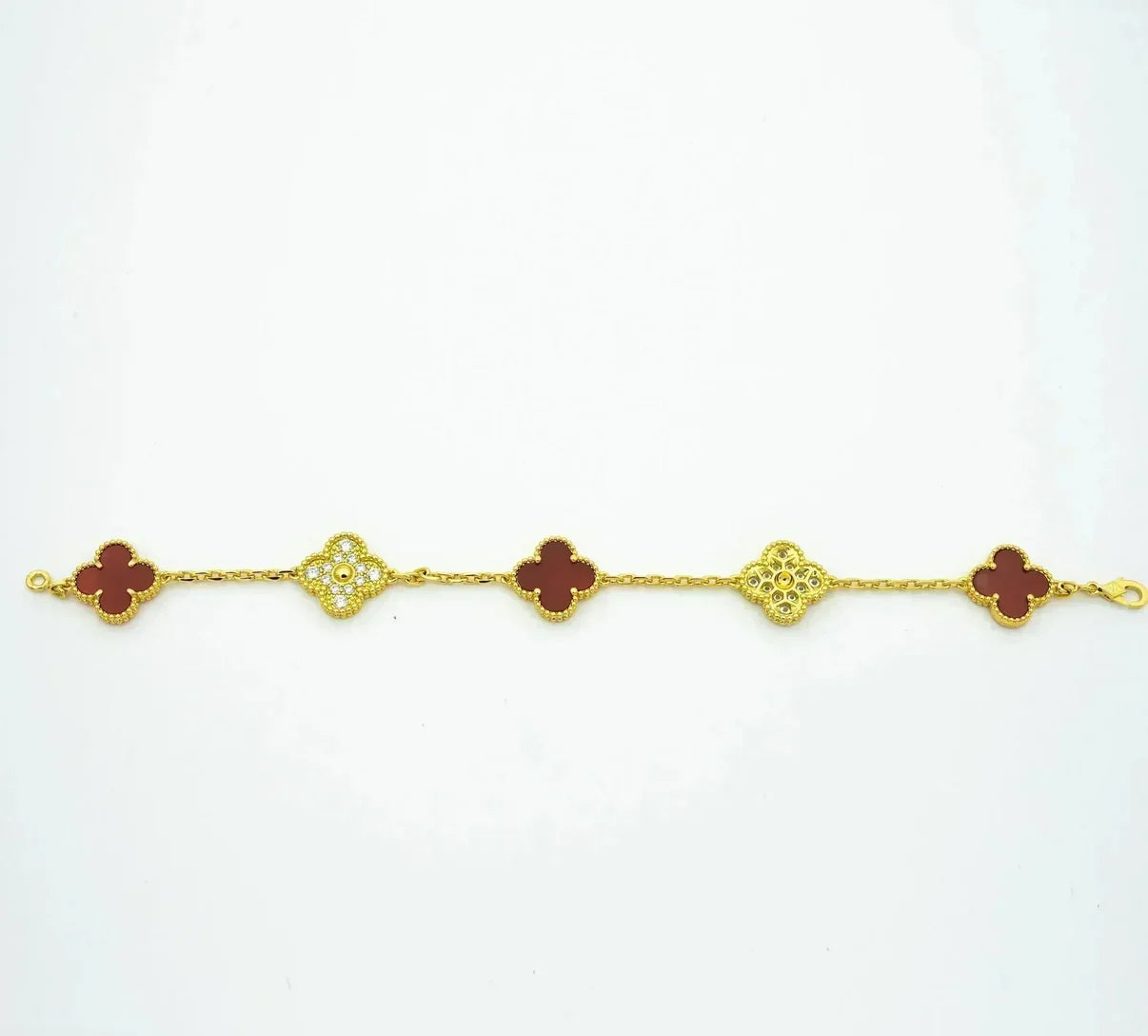 [OAK JURI] CLOVER 5 MOTIF RED CORNELIAN BRACELET COLLECTION