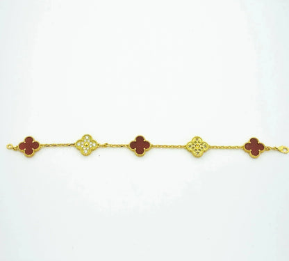 [OAK JURI]CLOVER 5 MOTIFS CARNELIAN DIAMOND BRACELET