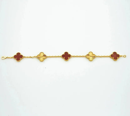 [OAK JURI]CLOVER  5 MOTIFS CARNELIAN GOLD BRACELET
