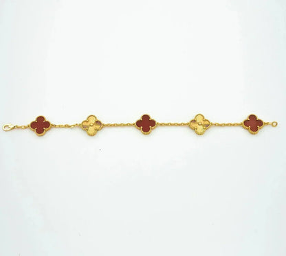 [OAK JURI] CLOVER 5 MOTIF RED CORNELIAN BRACELET COLLECTION