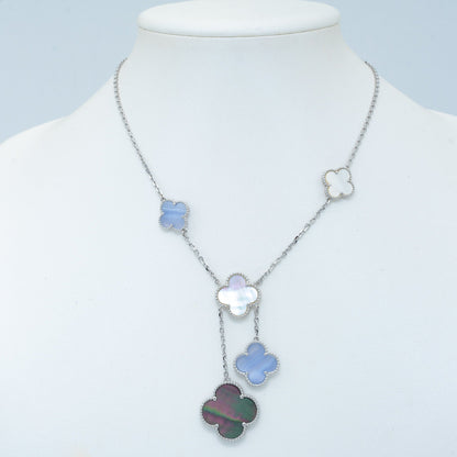 [OAK JURI]CLOVER MOP CHALCEDONY NECKLACE SILVER 6 MOTIF