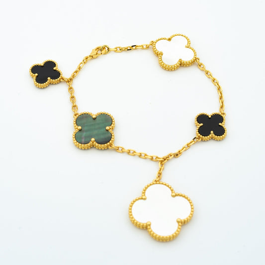 [OAK JURI]CLOVER BRACELET 5 MOTIFS ONYX MOP