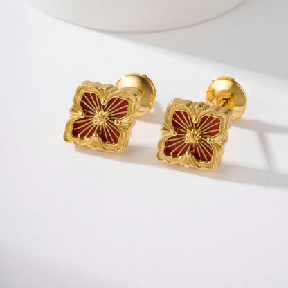[OAK JURI]OPERA TULLE GOLD BUTTON EARRINGS ENAMELED ELEMENT