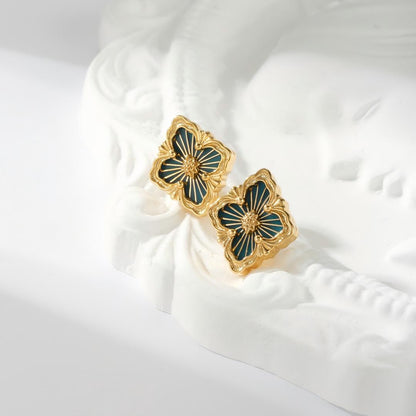 [OAK JURI]OPERA TULLE GOLD BUTTON EARRINGS ENAMELED ELEMENT