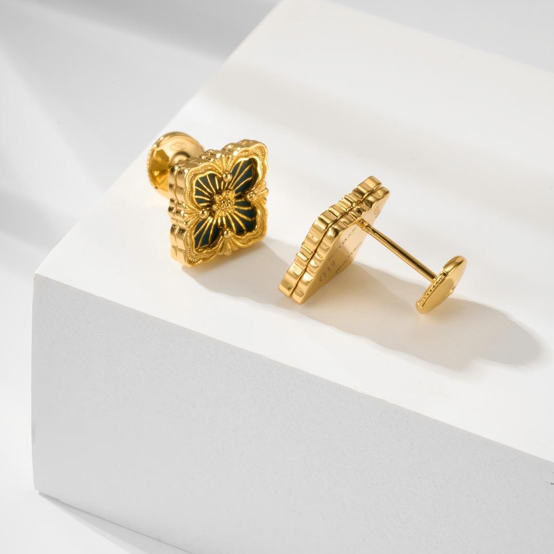 [OAK JURI]OPERA TULLE GOLD BUTTON EARRINGS ENAMELED ELEMENT