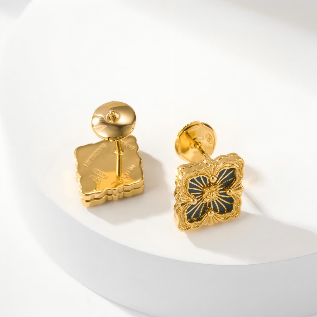 [OAK JURI]OPERA TULLE GOLD BUTTON EARRINGS ENAMELED ELEMENT