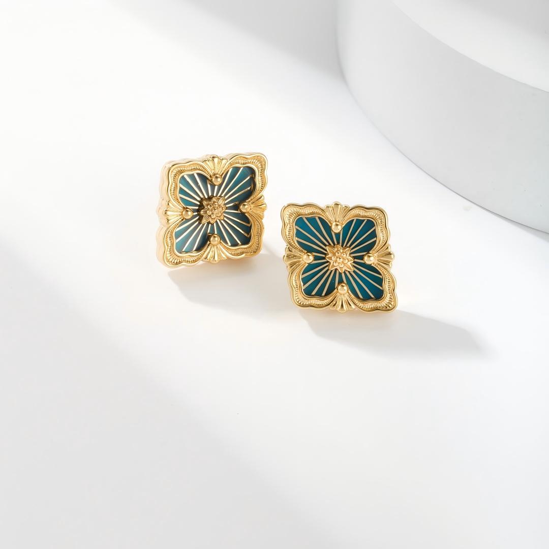 [OAK JURI]OPERA TULLE GOLD BUTTON EARRINGS ENAMELED ELEMENT