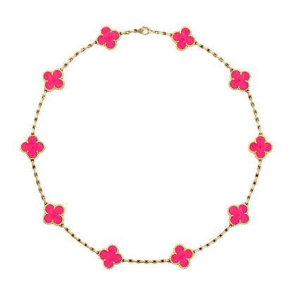 [OAK JURI]CLOVER 10 MOTIFS PINK ENAMEL NECKLACE