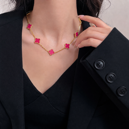 [OAK JURI]CLOVER 10 MOTIFS PINK ENAMEL NECKLACE