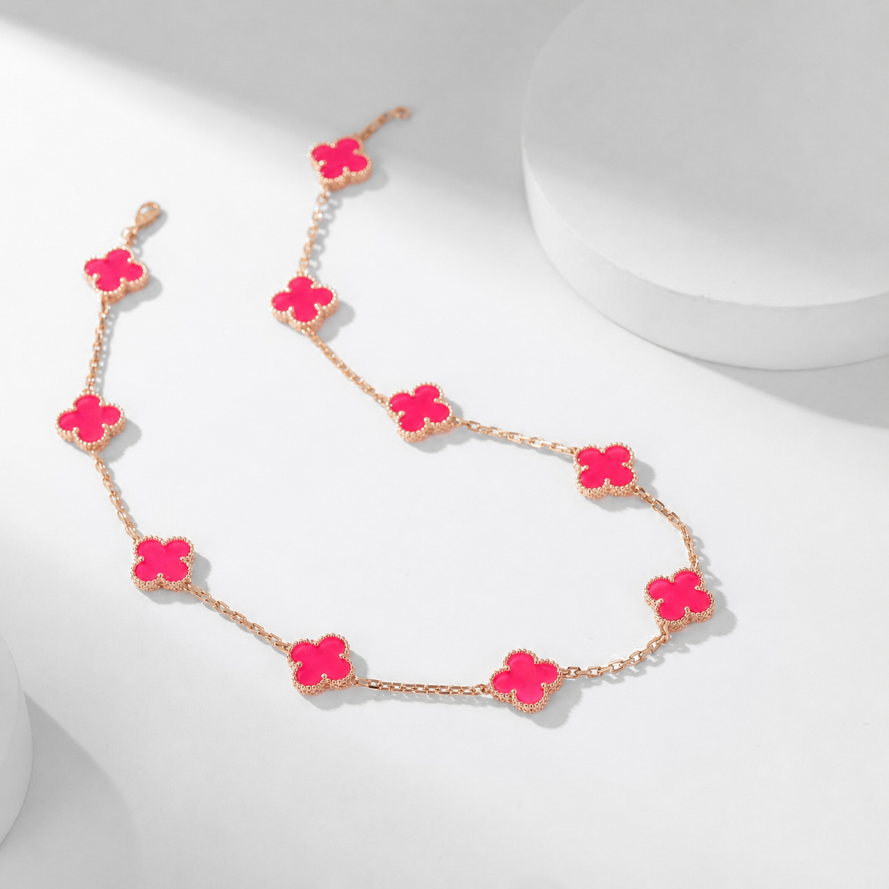 [OAK JURI]CLOVER 10 MOTIFS PINK ENAMEL NECKLACE