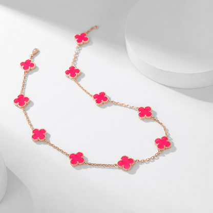 [OAK JURI]CLOVER 10 MOTIFS PINK ENAMEL NECKLACE